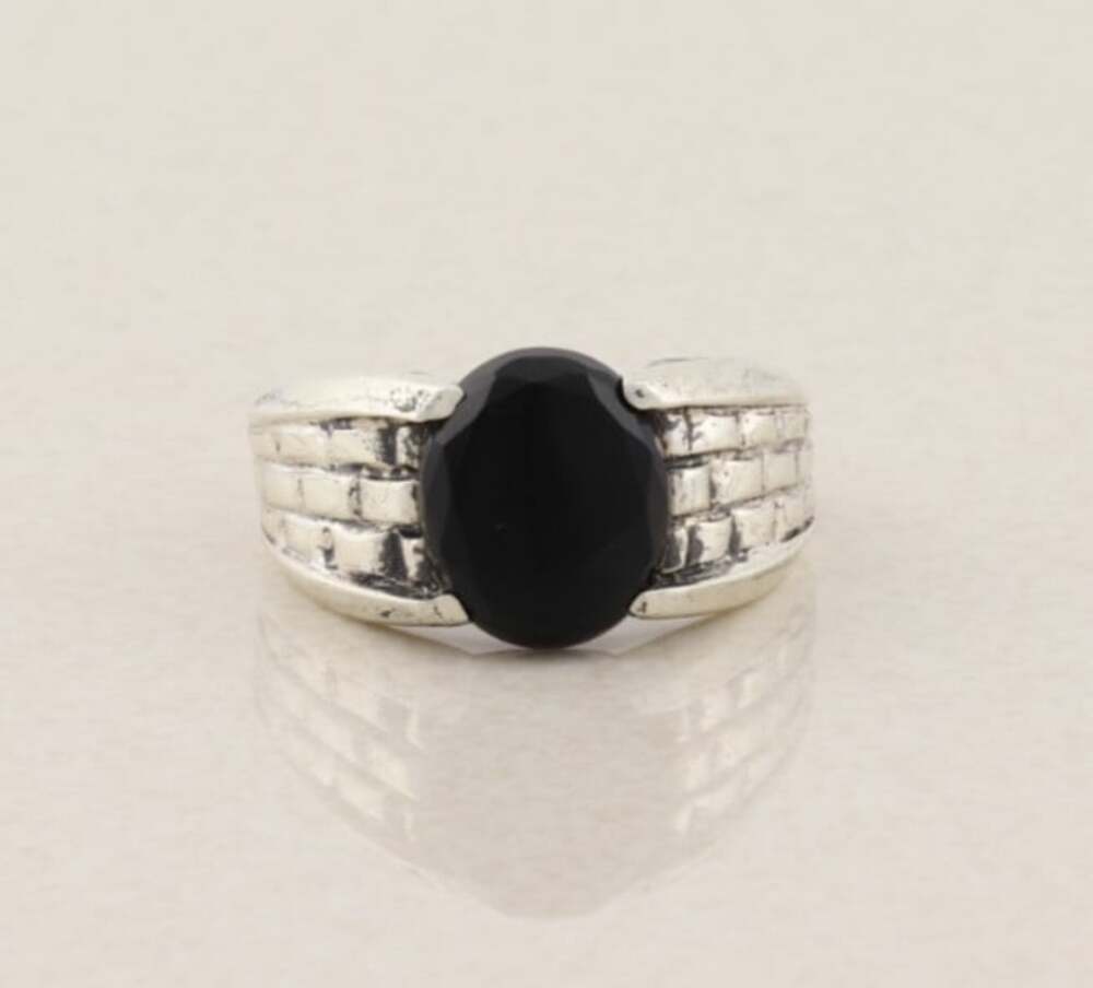 Men's Sterling Silver Natural Onyx Ring Size 10 3/4